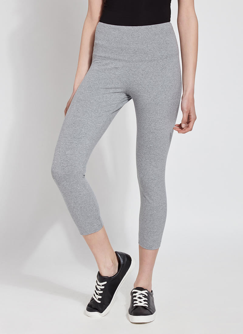 Front image of Lysse Flattering Cotton Crop Leggings. Pull on basic grey bottoms. 