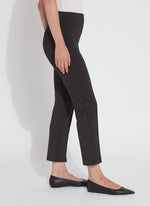 Side image of Lysse wisteria ankle printed pants. Pull on criss cross printed pants. 