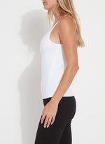 Side image of Lysse essentials tank. White sleeveless tank top by Lysse. 