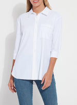 Front image of Lysse Belynda 3/4 Sleeve Shirt. White button up blouse by lysse. 