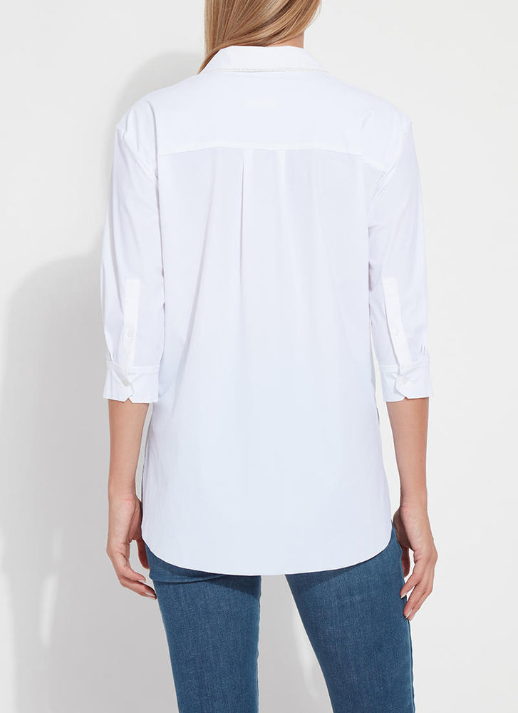Back image of Lysse Belynda 3/4 Sleeve Shirt. White button up blouse by lysse. 