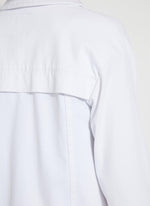Back detail image of Lysse Remi 3/4 Sleeve Denim Jacket. White button front jacket by Lysse. 