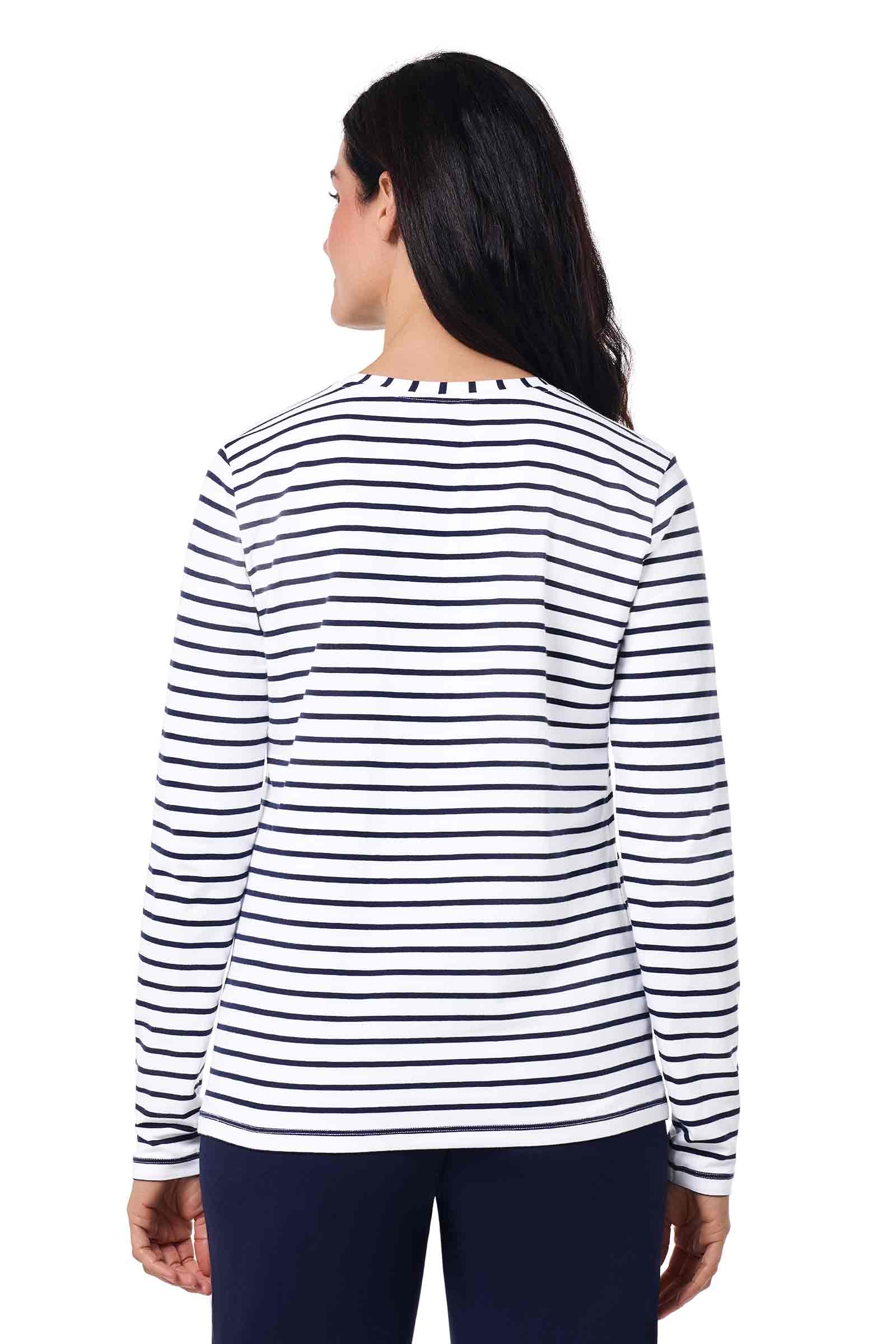 Women's Morada Everyday Long Sleeve T-Shirt | White/Navy Stripe