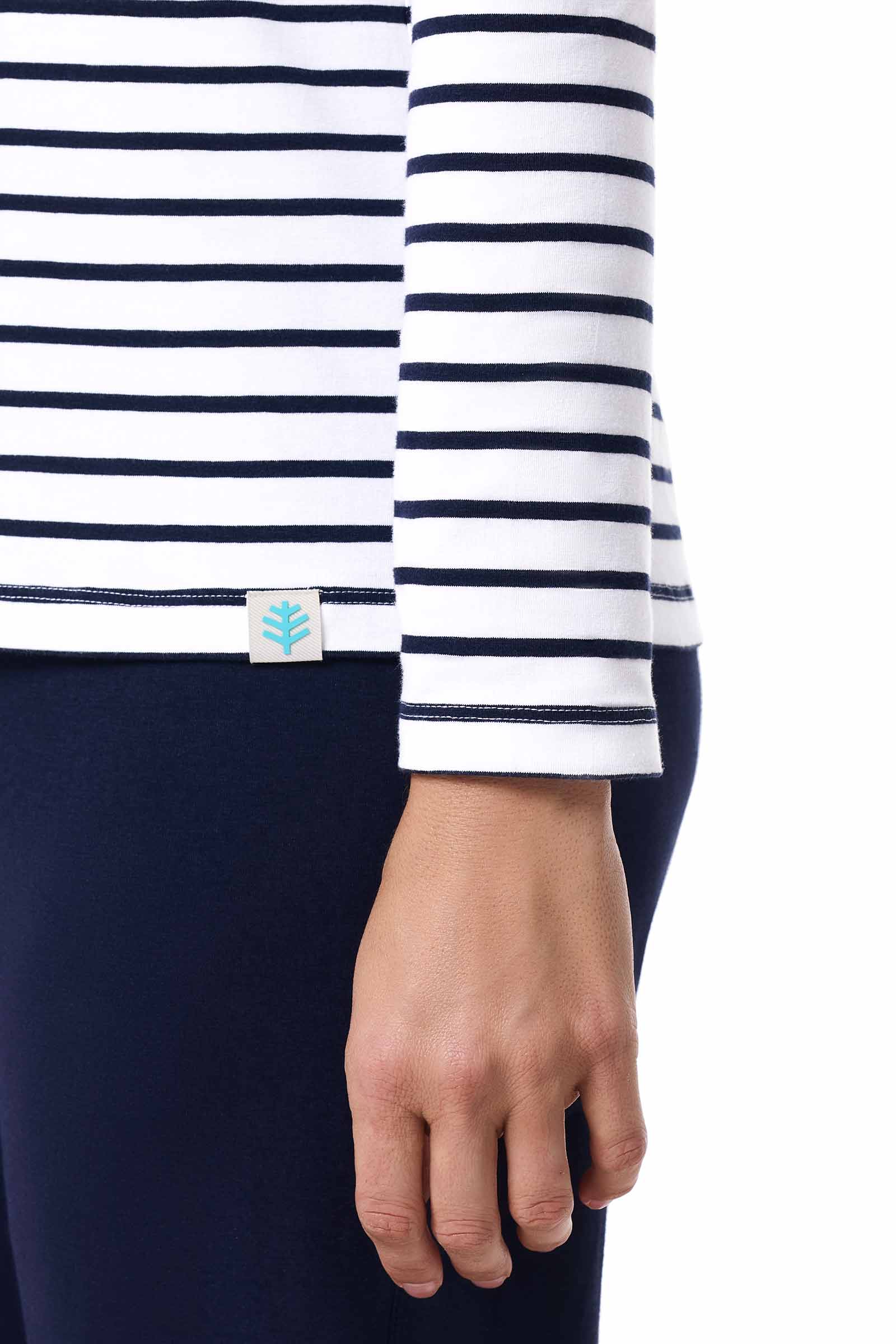 Women's Morada Everyday Long Sleeve T-Shirt | White/Navy Stripe