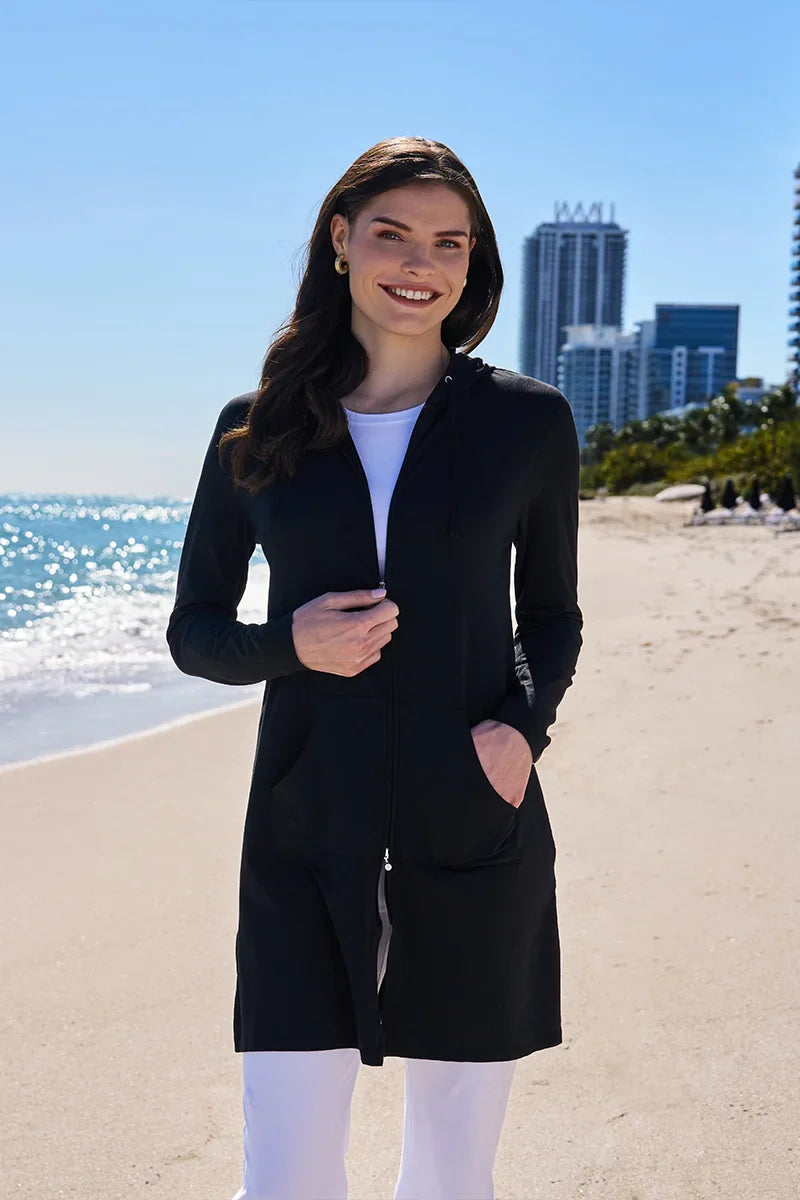 Women's Cabana Long Zip-Up Hoodie | Black