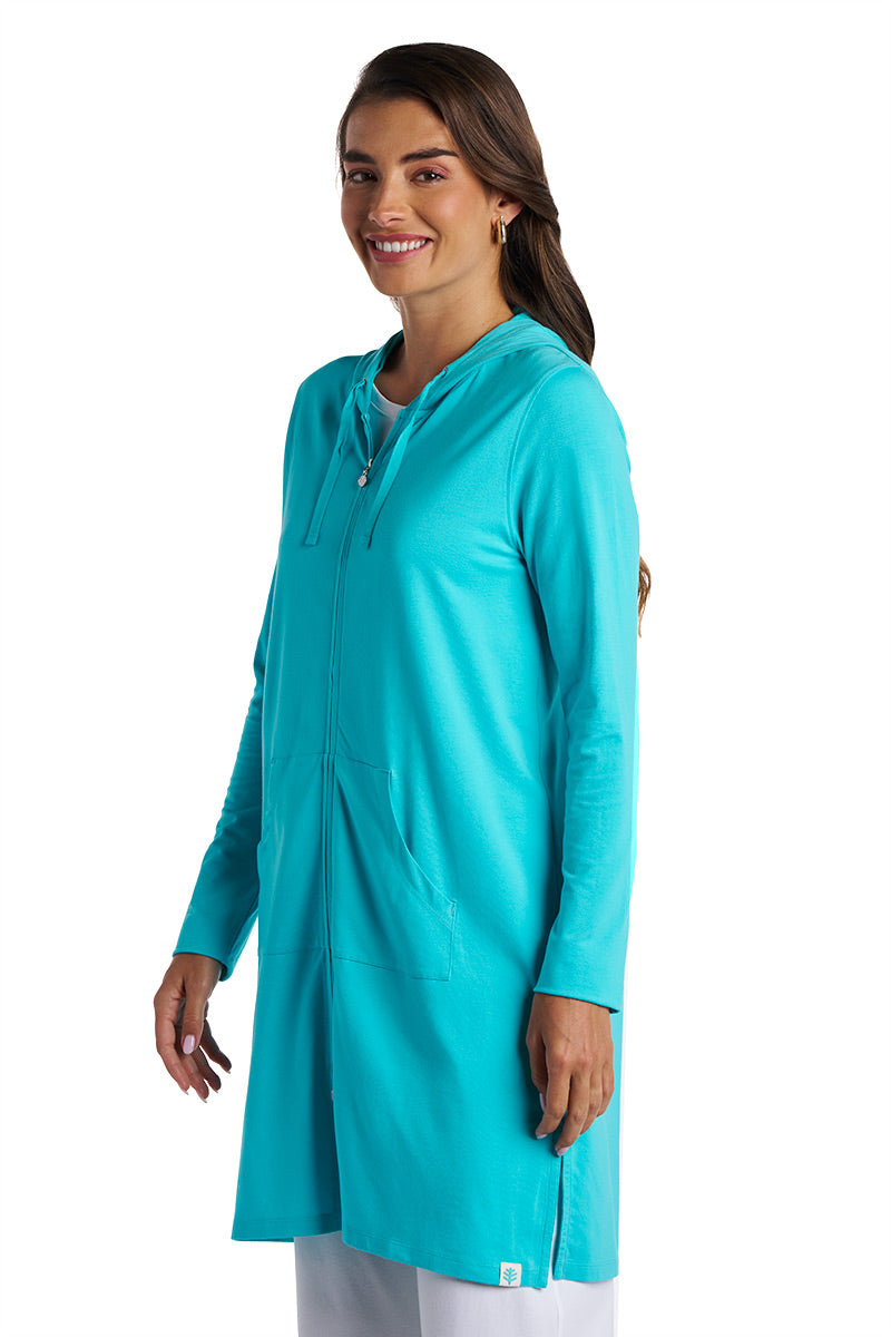 Women's Cabana Long Zip-Up Hoodie | Coolibar Blue