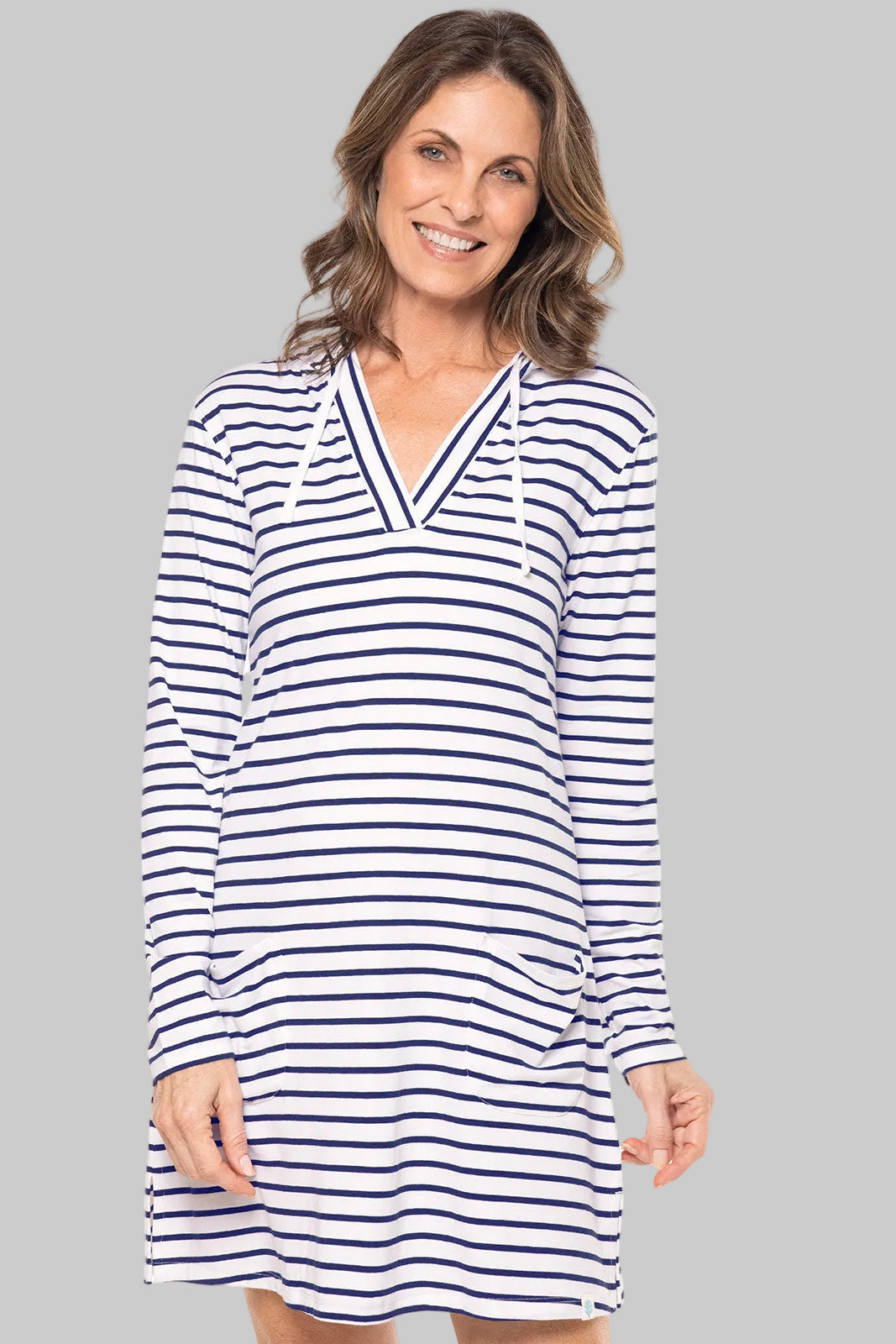 Women's Catalina Cover-Up Dress with Pockets | White/Navy Stripe