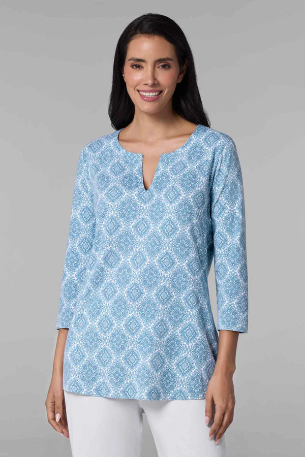 Front image of Coolibar St. Lucia tunic in Skyride Diamond Mandala.