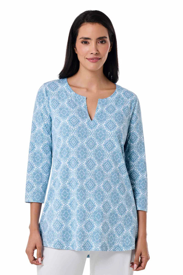 Front image of Coolibar St. Lucia tunic in Skyride Diamond Mandala.
