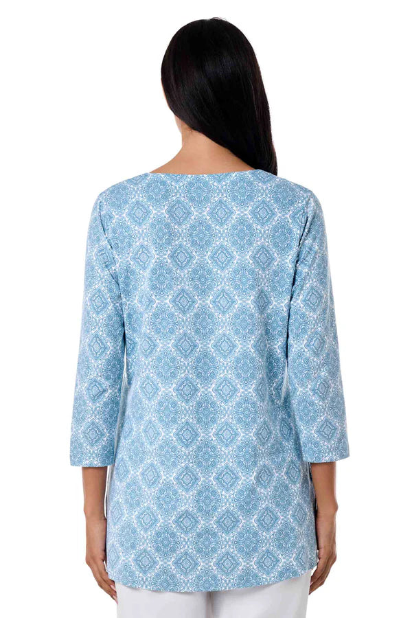 Back image of Coolibar St. Lucia tunic in Skyride Diamond Mandala.