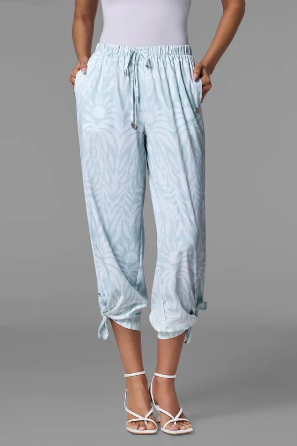 Front image of Coolibar Petra wide leg pant in misty aqua blue.
