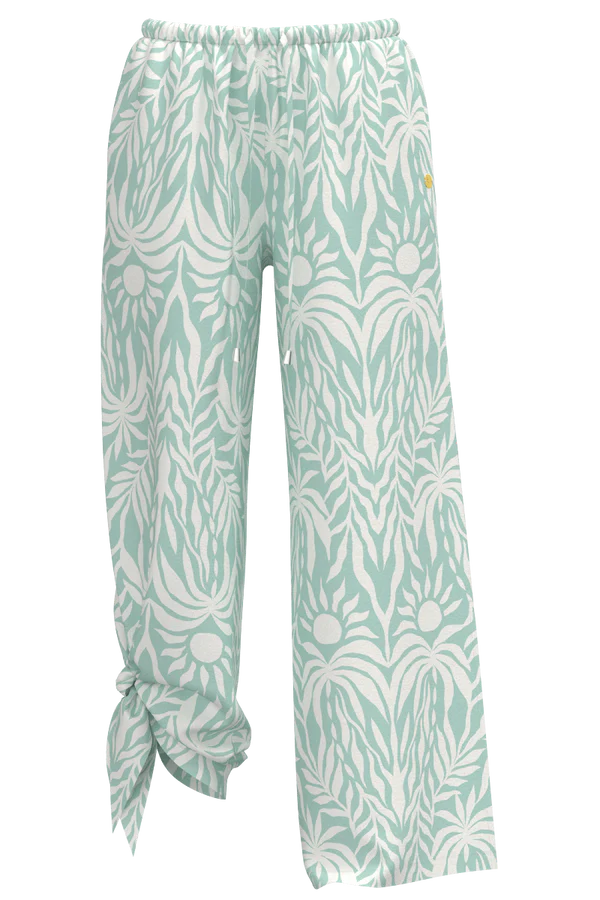 Front image of Coolibar Petra wide leg pant in misty aqua blue.
