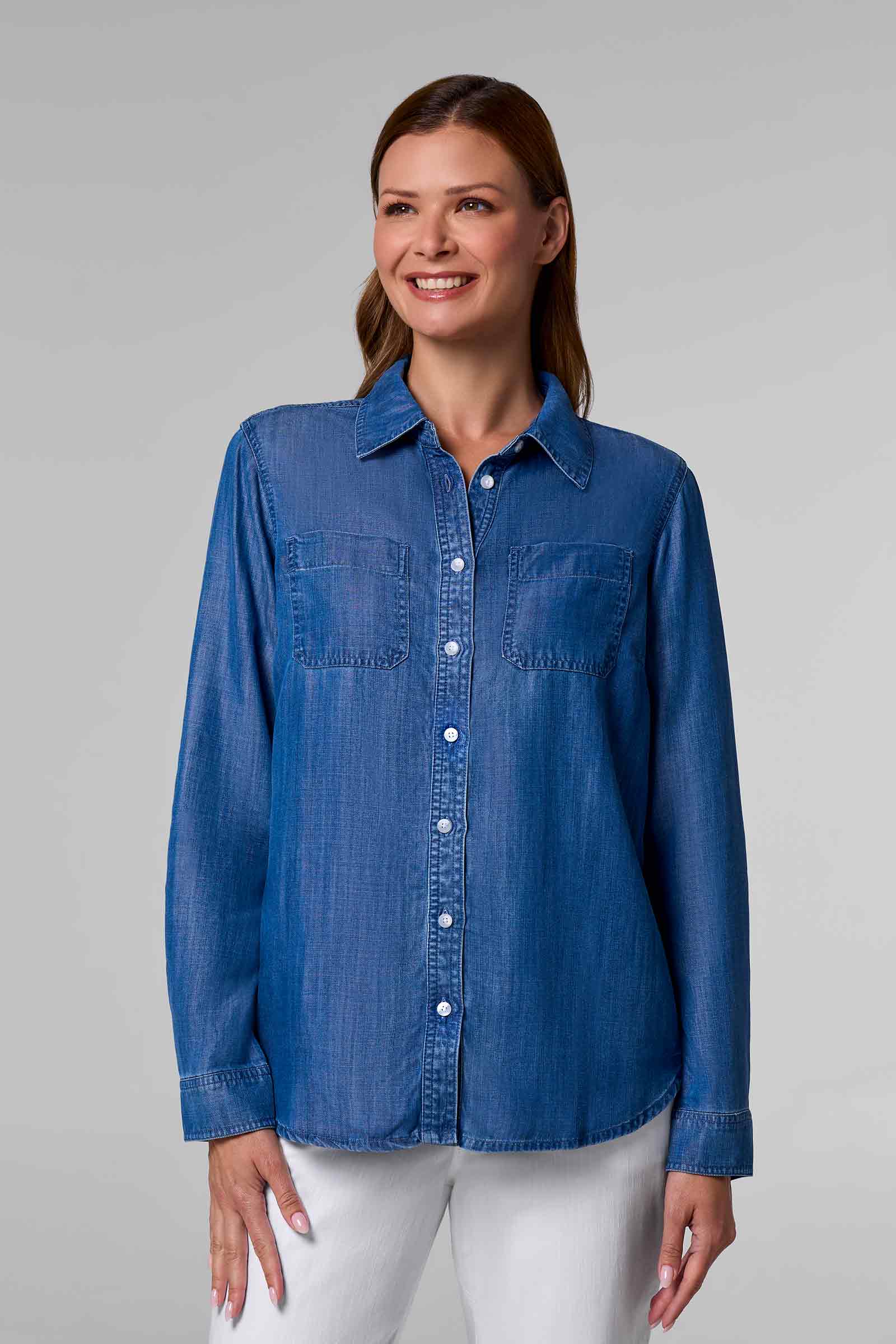 Women's Peninsula Chambray Long Sleeve Shirt | Light Indigo Chambray