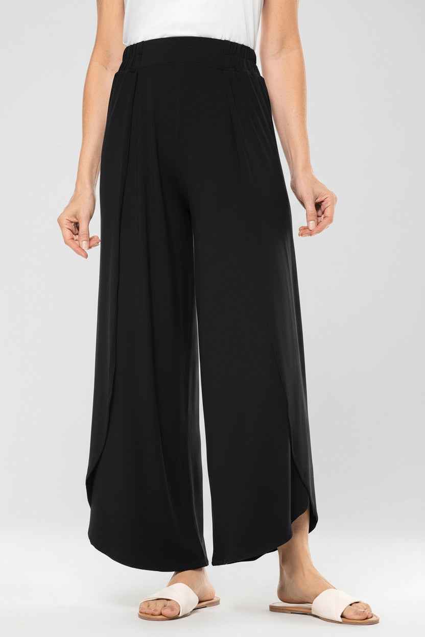 Women's Lynsu Wide Leg Pants with Overlap Detail | Black