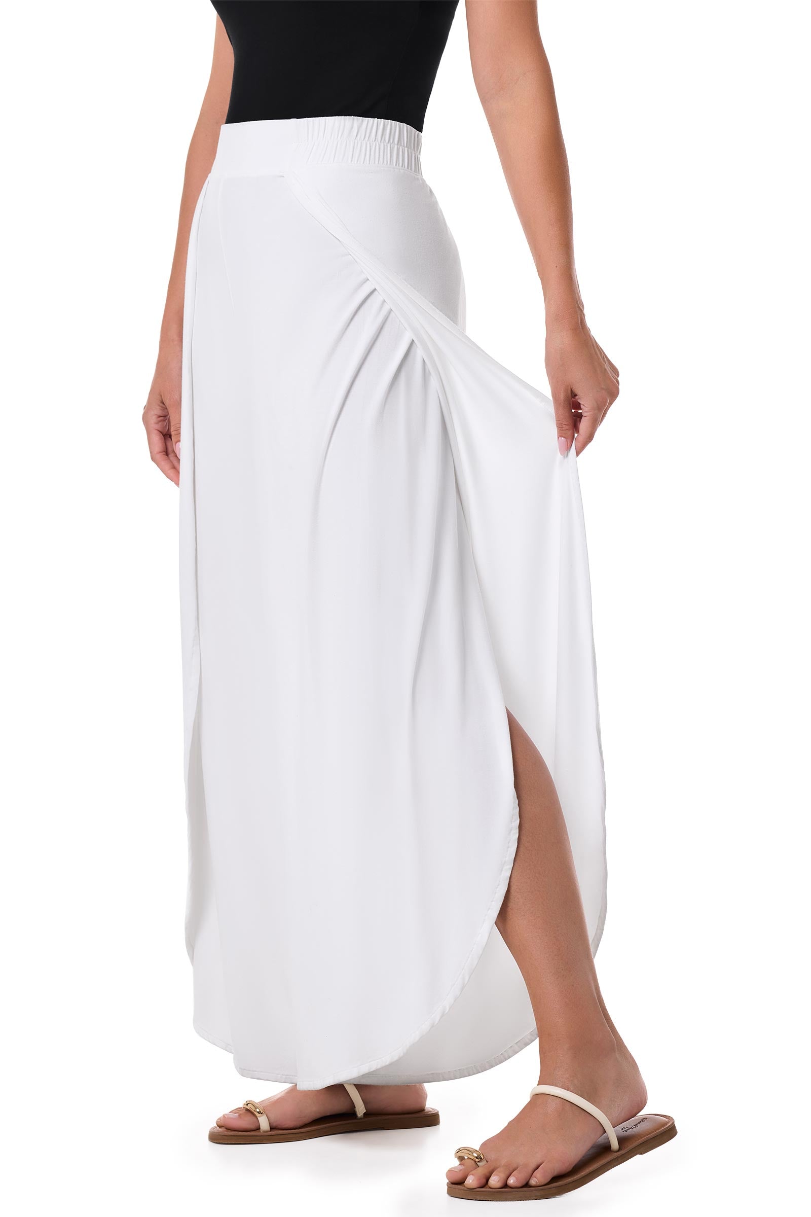 Women's Lynsu Wide Leg Pants with Overlap Detail | White