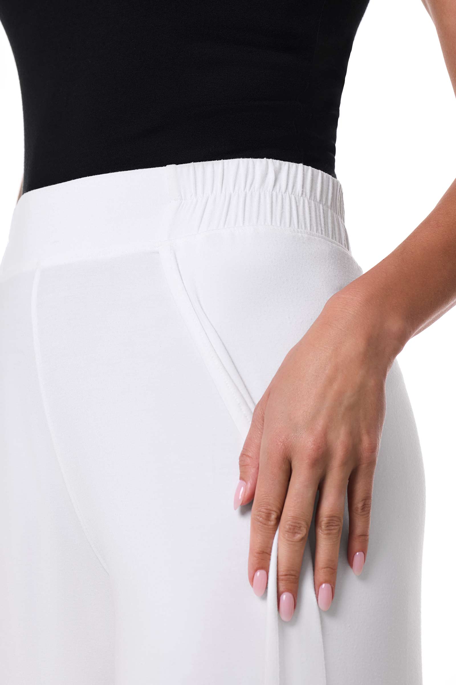 Women's Lynsu Wide Leg Pants with Overlap Detail | White