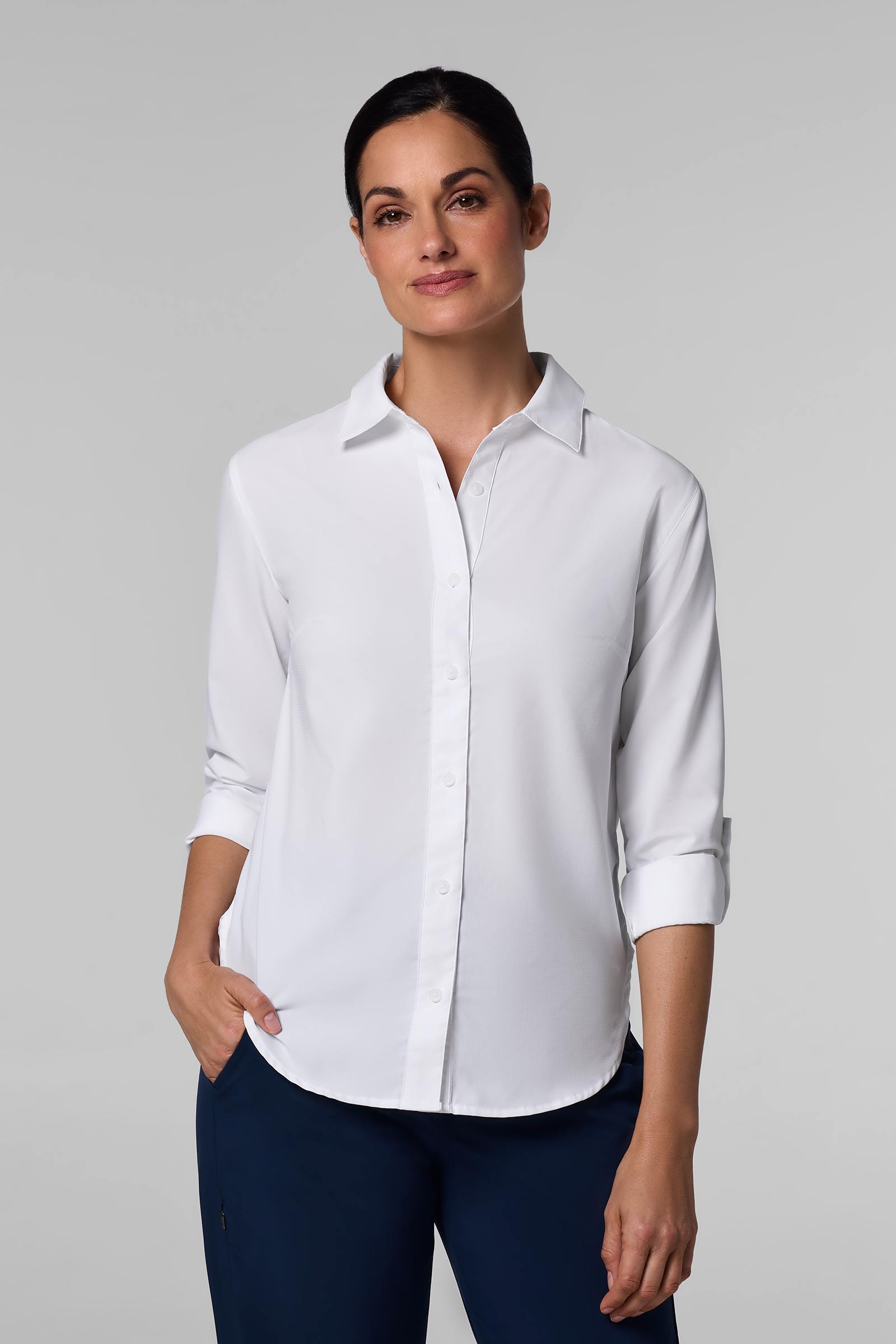 Women's Hepburn Shirt with Roll-Up Sleeves | White