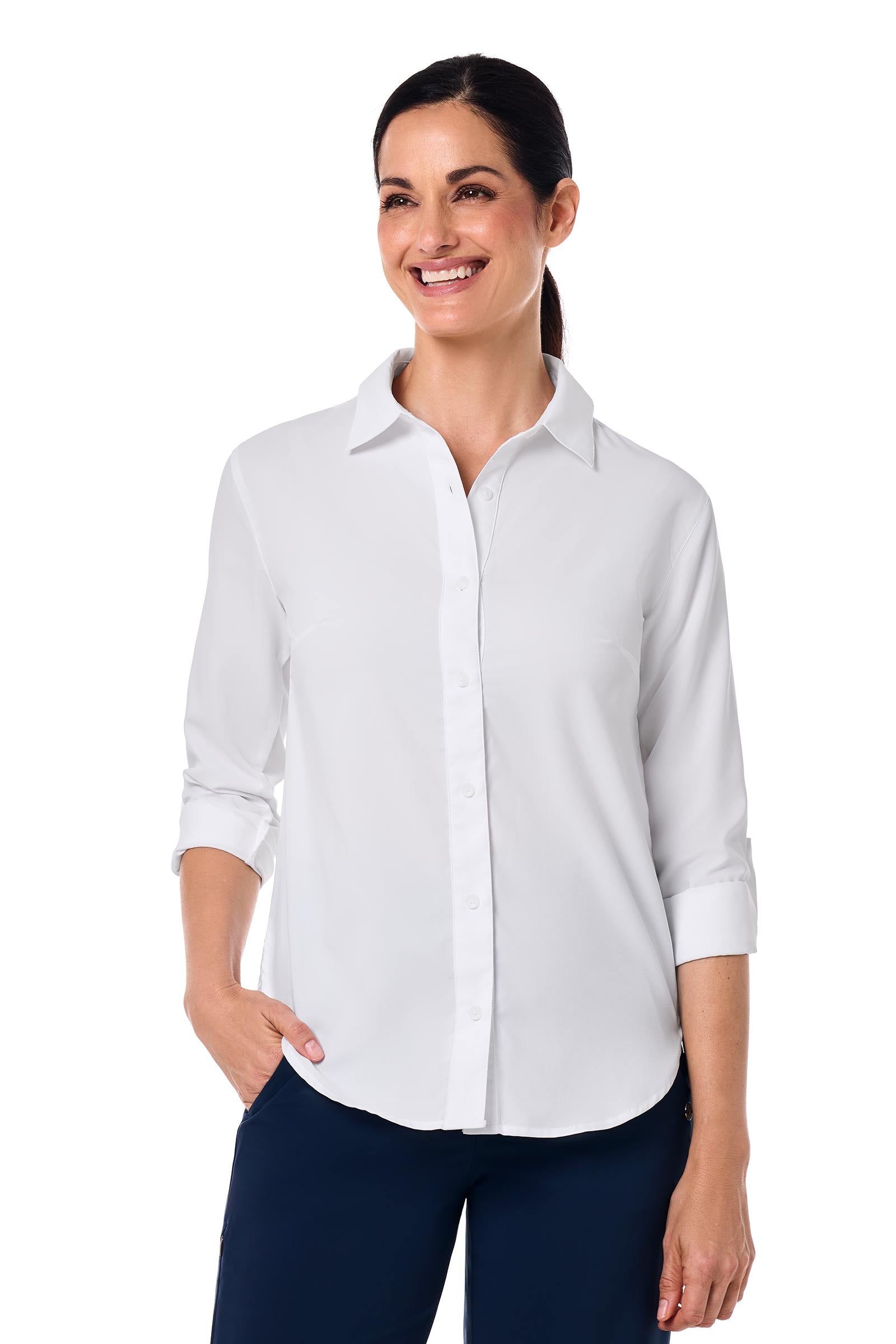 Women's Hepburn Shirt with Roll-Up Sleeves | White