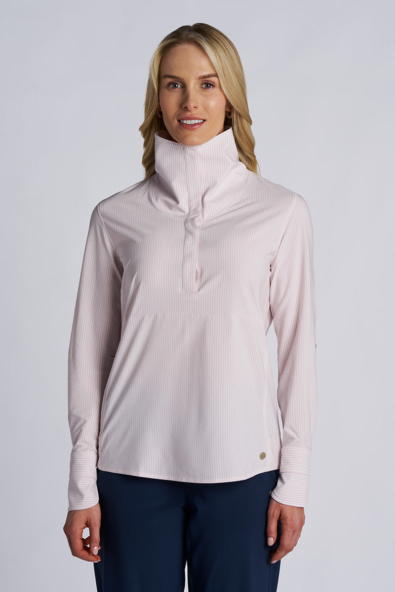 Women's Catona Funnel Neck Long Sleeve Top | White/Powder Stripe