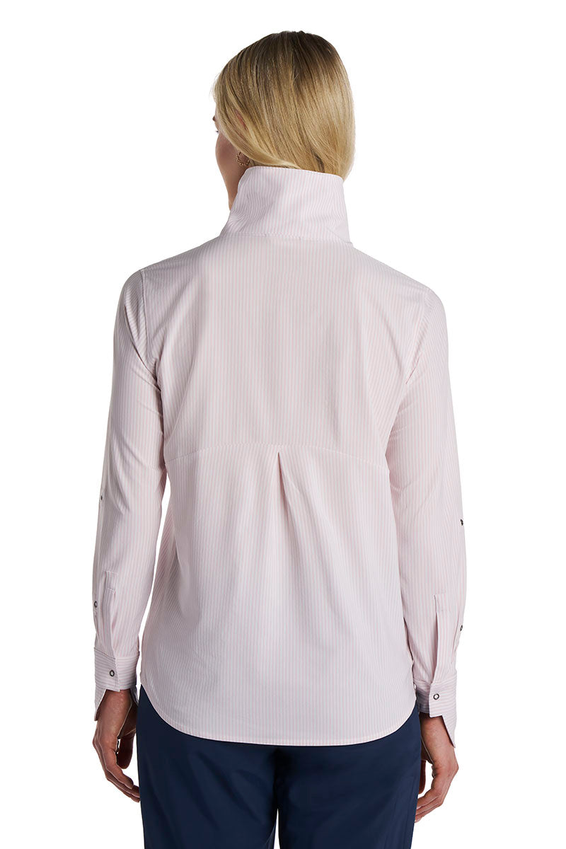 Women's Catona Funnel Neck Long Sleeve Top | White/Powder Stripe