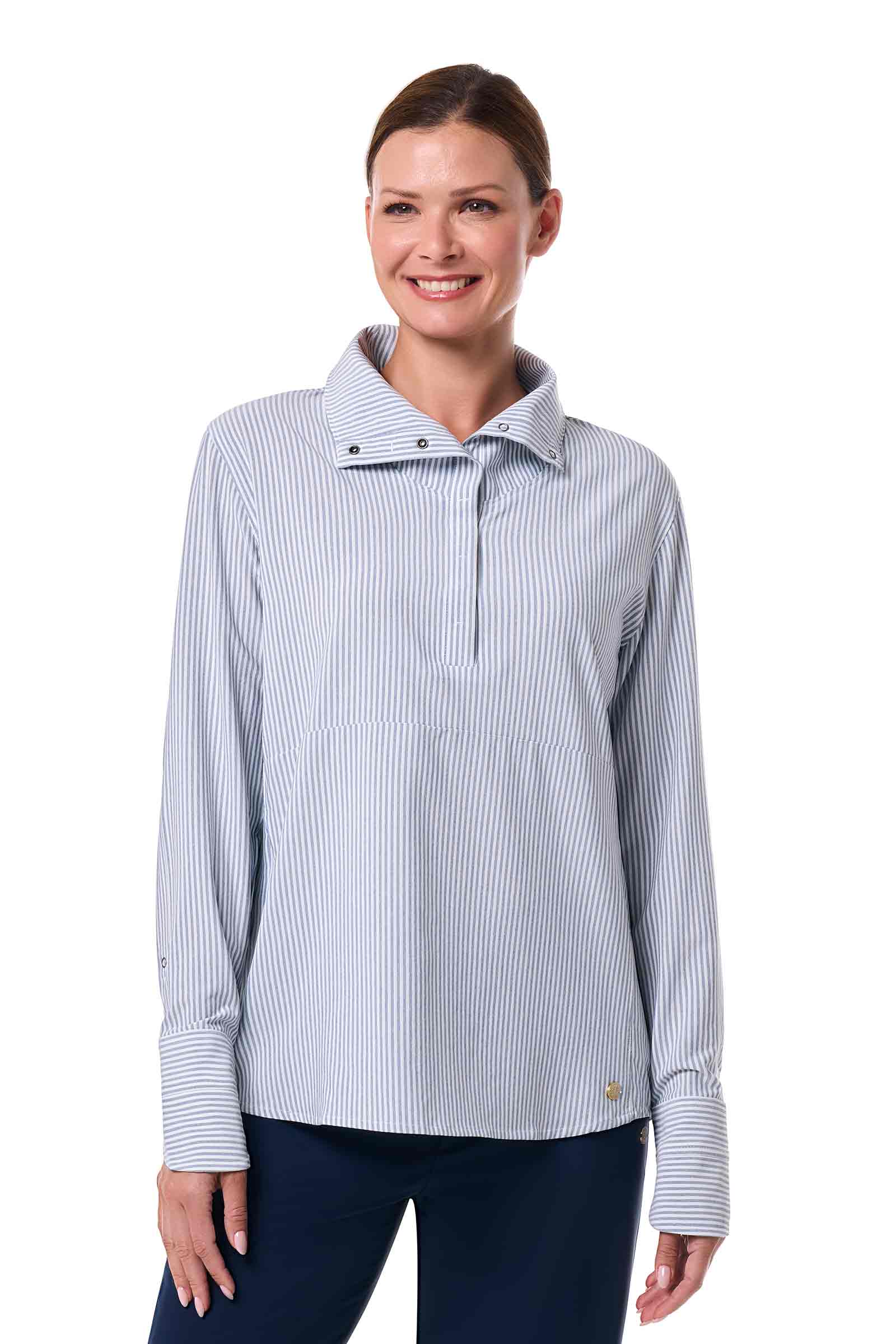 Women's Catona Funnel Neck Long Sleeve Top | White/Navy Stripe
