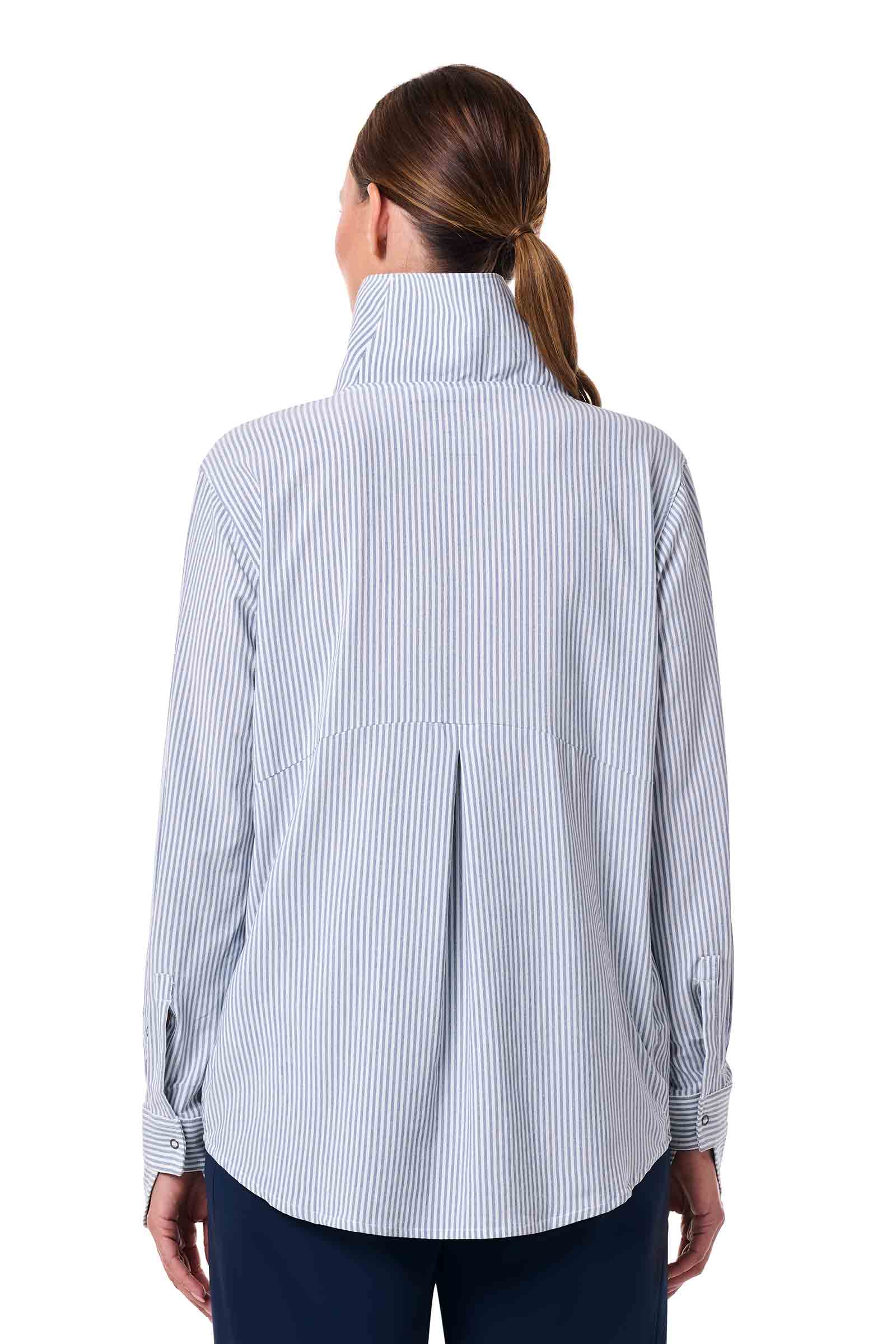 Women's Catona Funnel Neck Long Sleeve Top | White/Navy Stripe