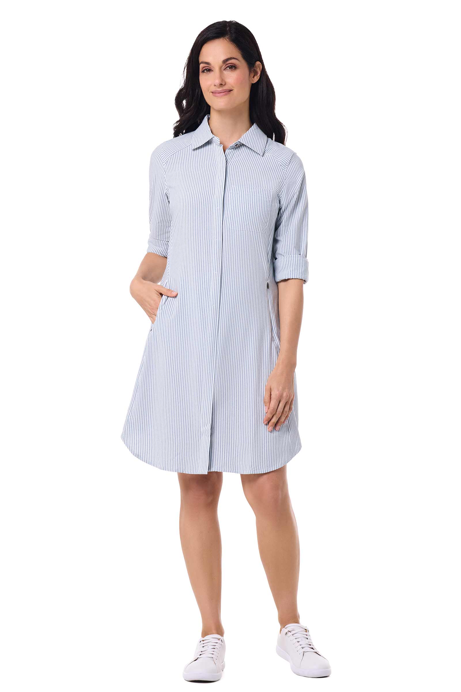 Women's Malta Travel Dress | White/Navy Stripe