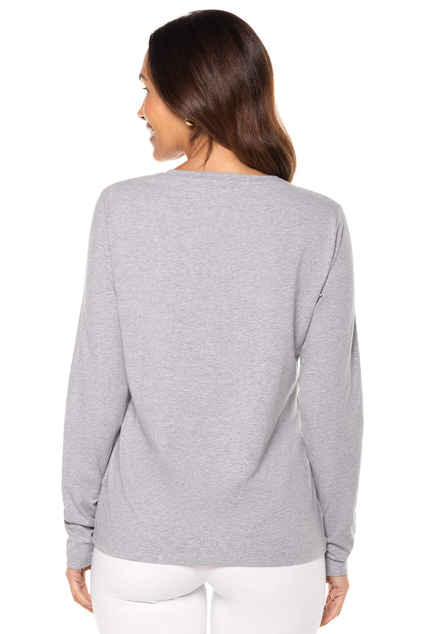 Back image of Coolibar long sleeve grey tee.