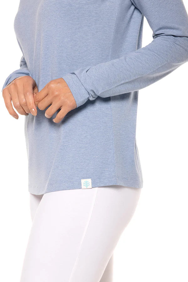 Front image of Coolibar everyday long sleeve v-neck shirt.