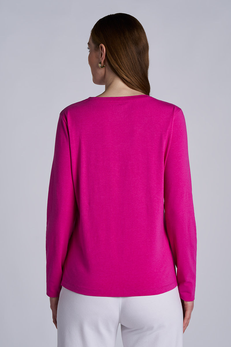 Women's Morada Everyday Long Sleeve V-Neck T-Shirt | Fuchsia