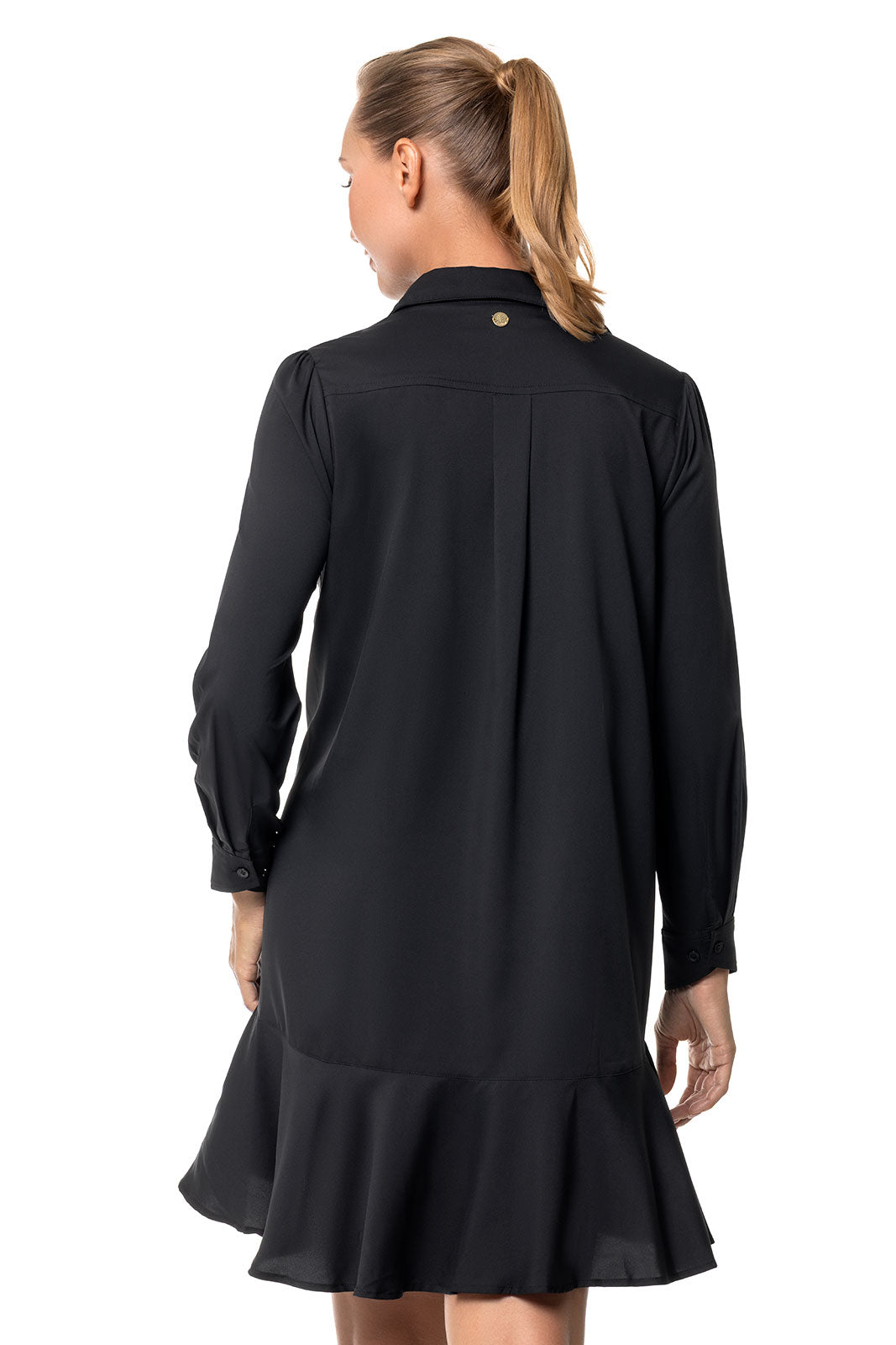 Women's Castaneda Flared Shirt Dress with Long Sleeves | Black