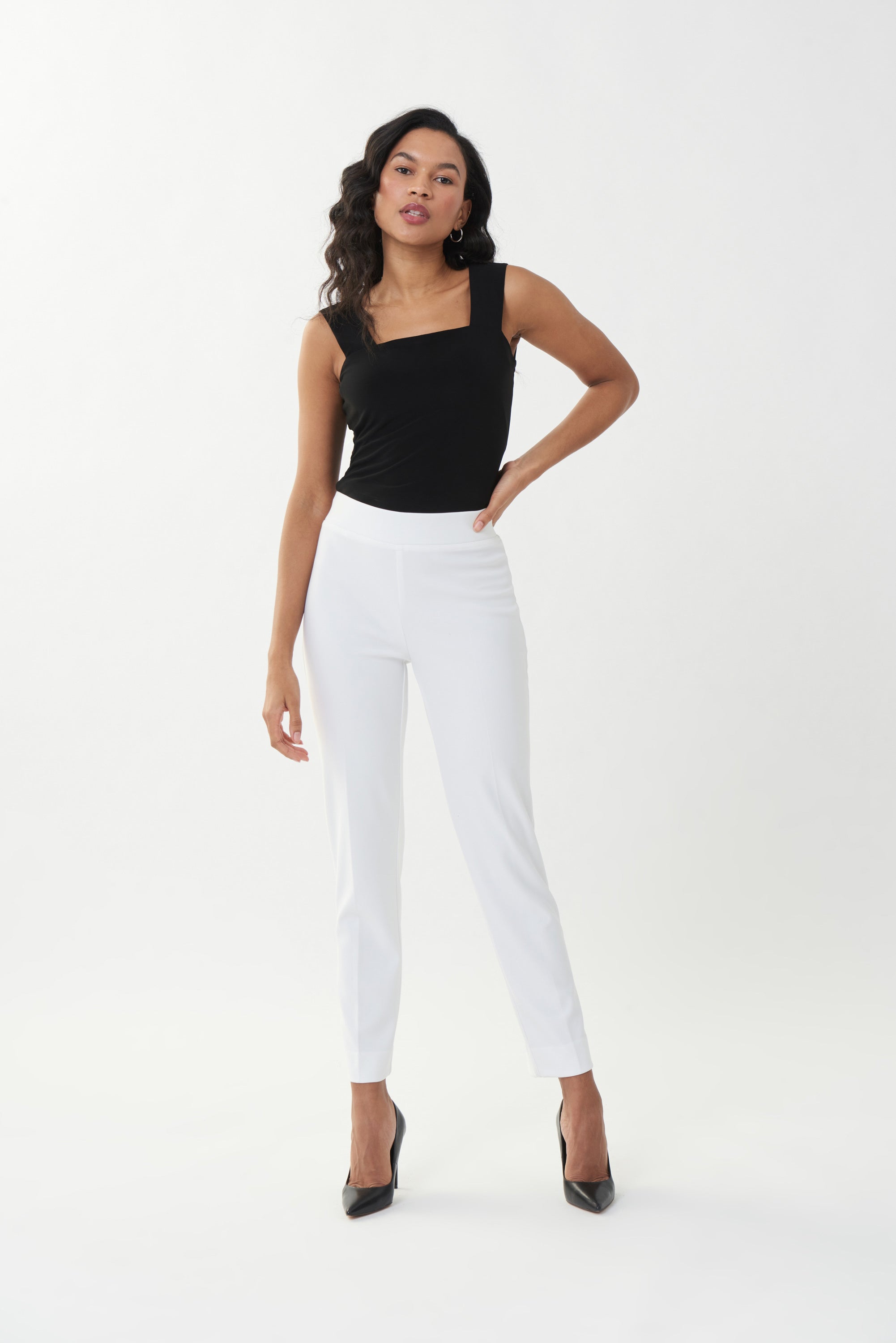 Front image of Joseph Ribkoff pull on classic straight pant in vanilla.