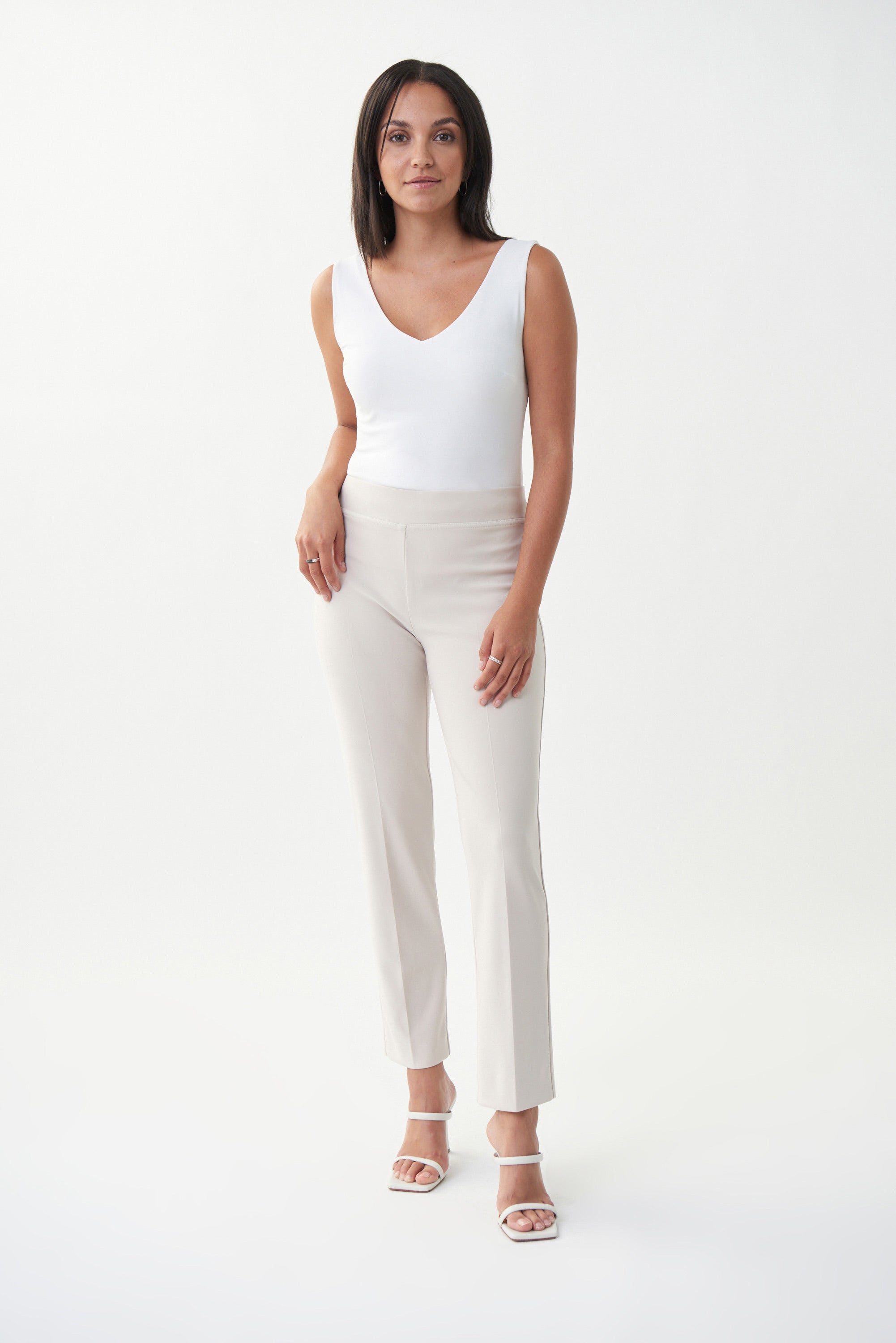Front image of Joseph Ribkoff classic straight pant in moonstone.