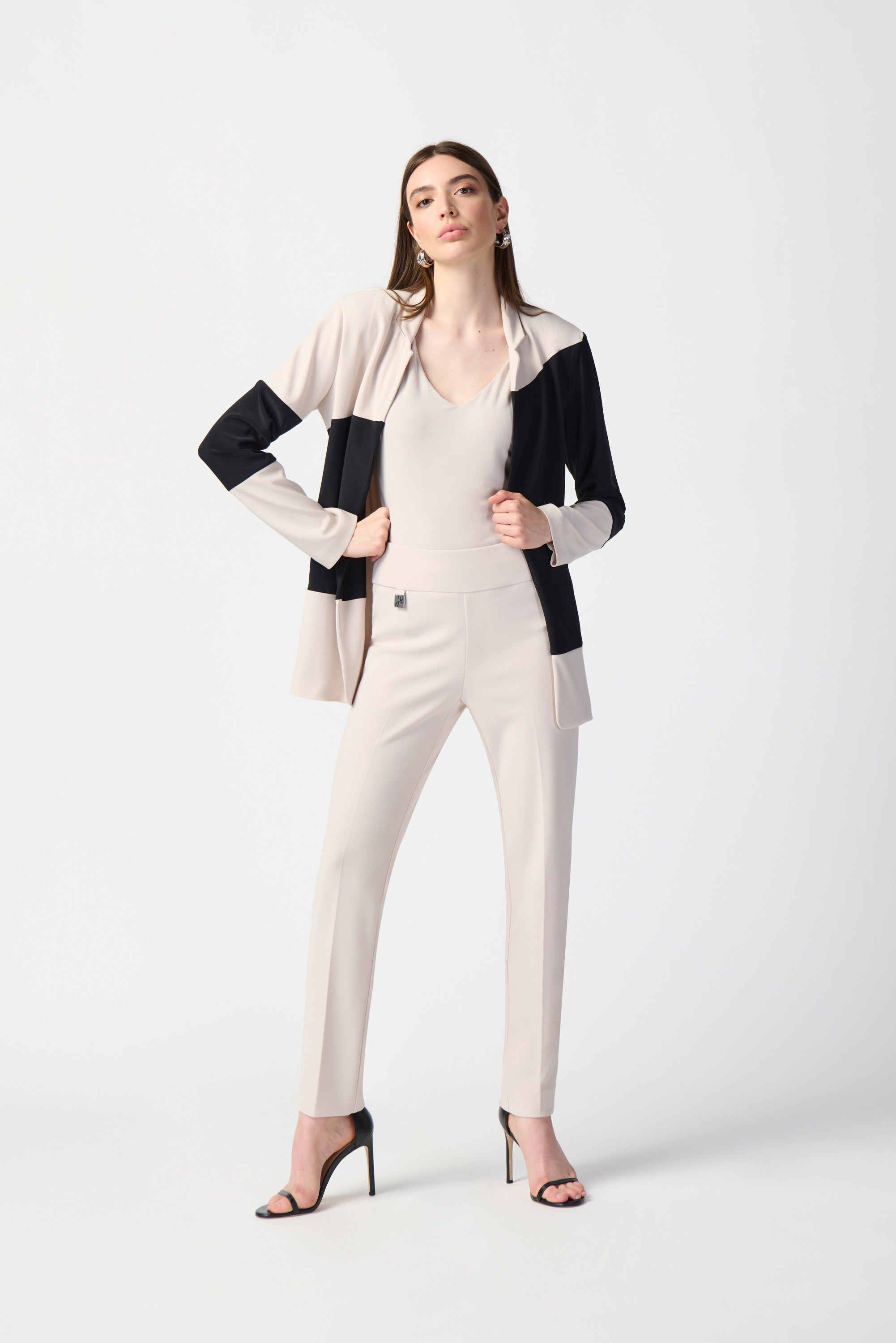 Front image of Joseph Ribkoff classic tailored slim pant in moonstone.