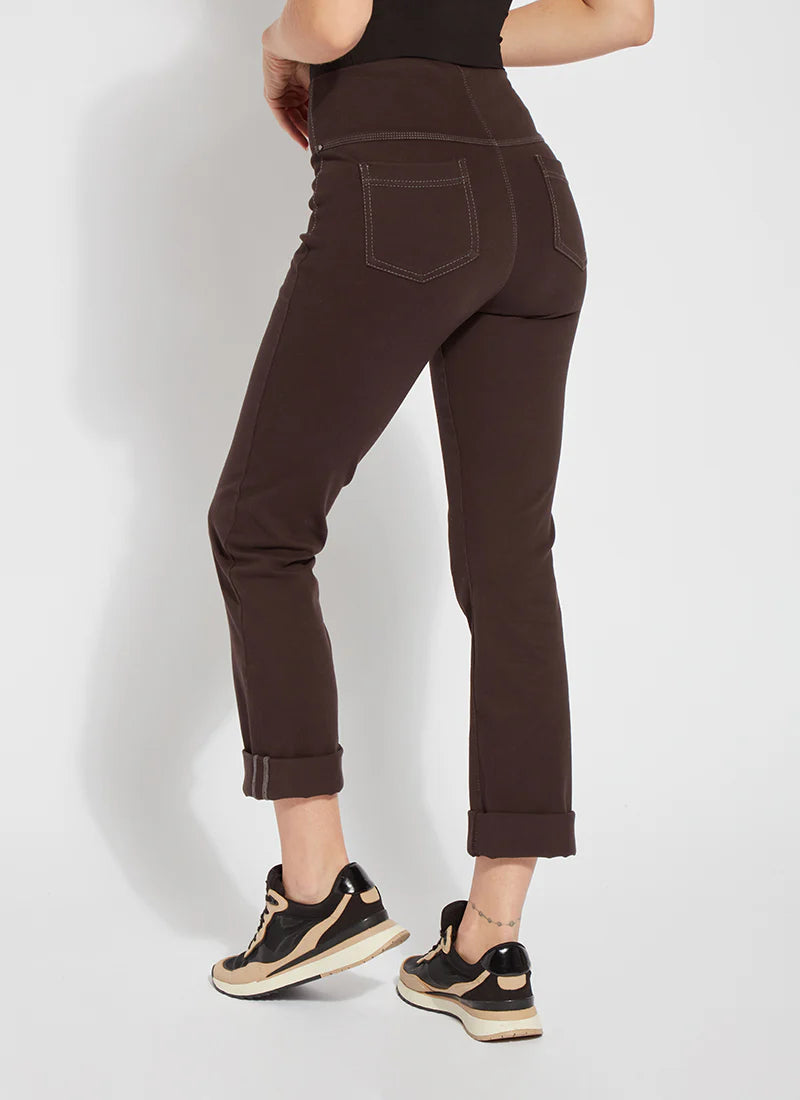 Back image of Lysse boyfriend denim in double espresso brown.  