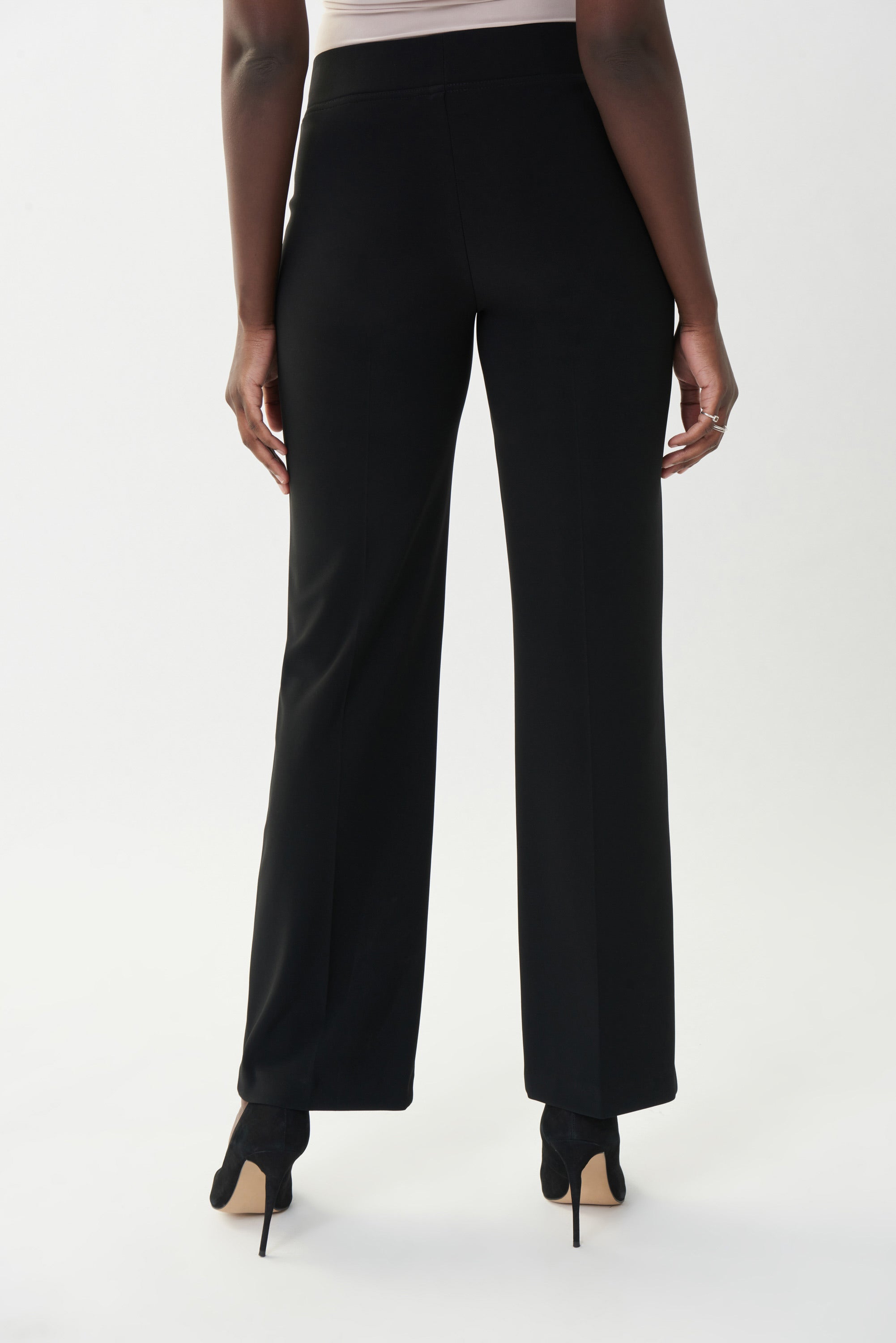 Back image of Joseph Ribkoff classic wide leg pant in black.