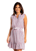 Front image of Cabana Life americana printed dress. Ruffle sleeveless printed dress. 