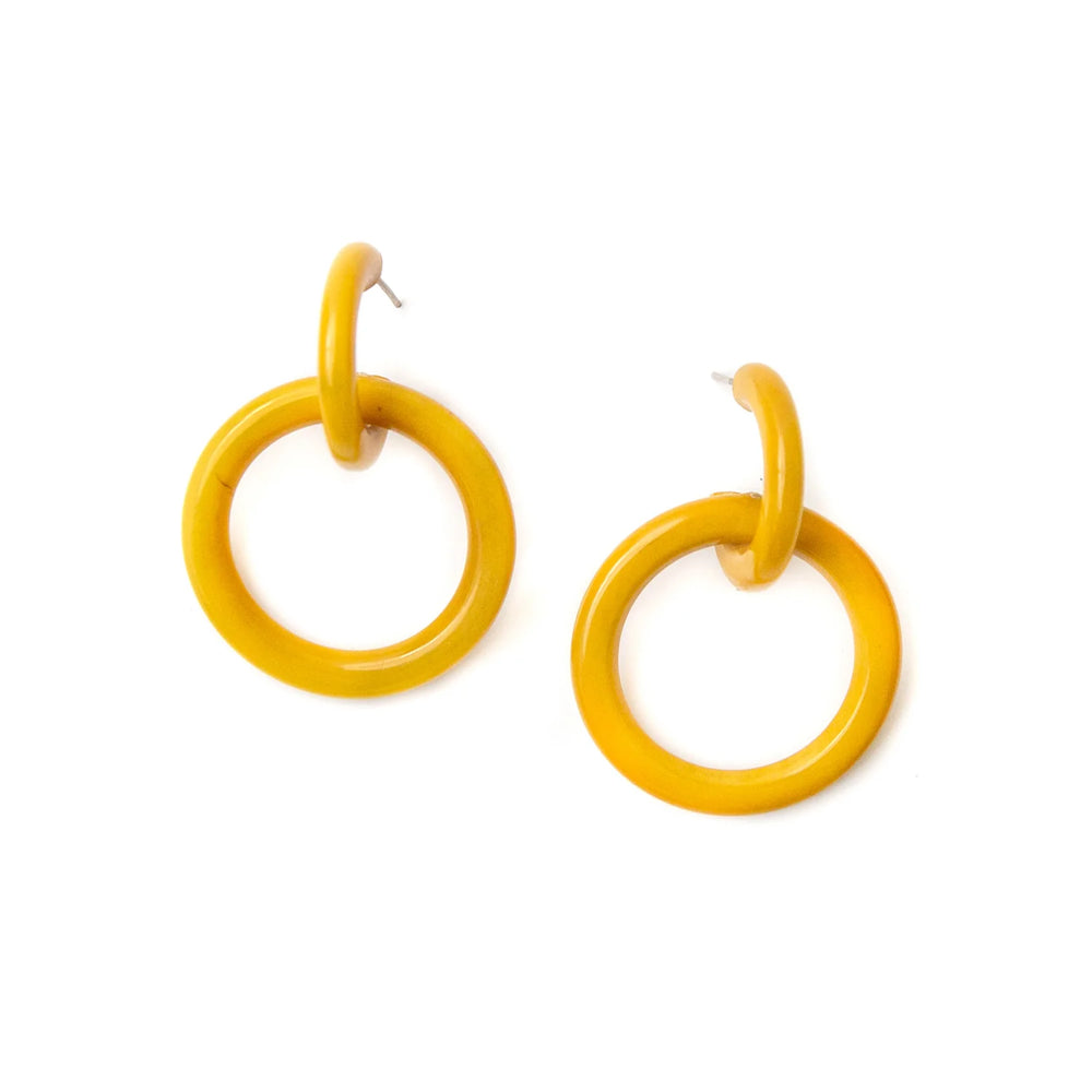 Front image of Tagua Gaia Earrings. Yellow post earrings. 