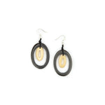 Front image of Tagua Emily earring. Black and ivory dangle earrings. 