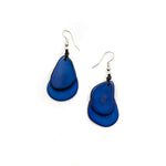 Front image of Tagua Fiesta Earrings. Azul blue handmade dangle earrings. 