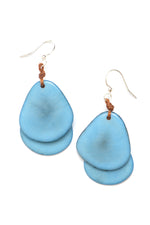 Front image of Tagua fiesta earrings. Handmade blue earrings. 