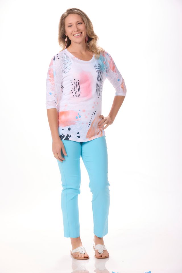 3/4 Sleeve Dripping Colors Top