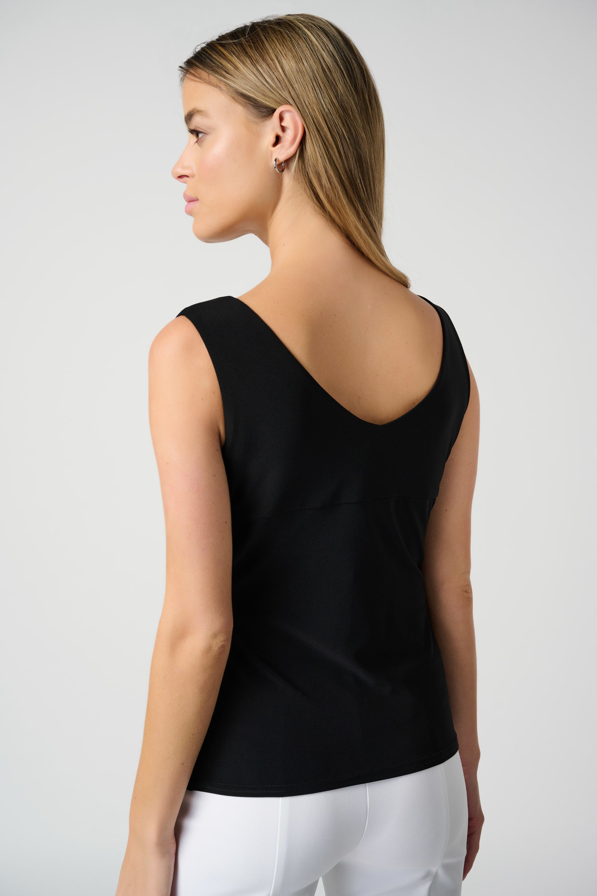 Back image of Joseph Ribkoff classic v-neck black tank. 