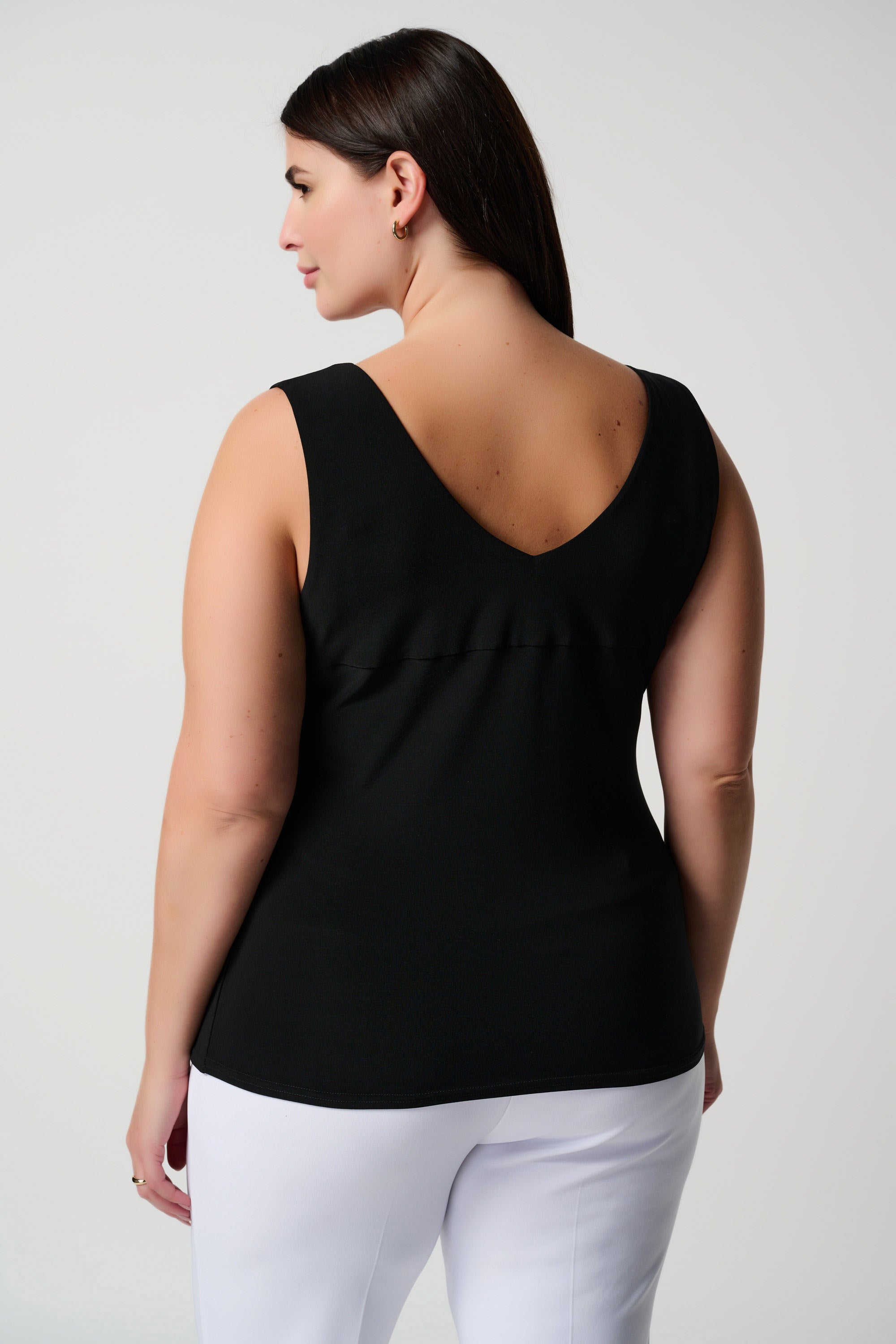 Back image of Joseph Ribkoff classic v-neck black tank. 