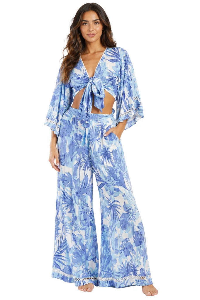 Palm Print Crop With Pant Set