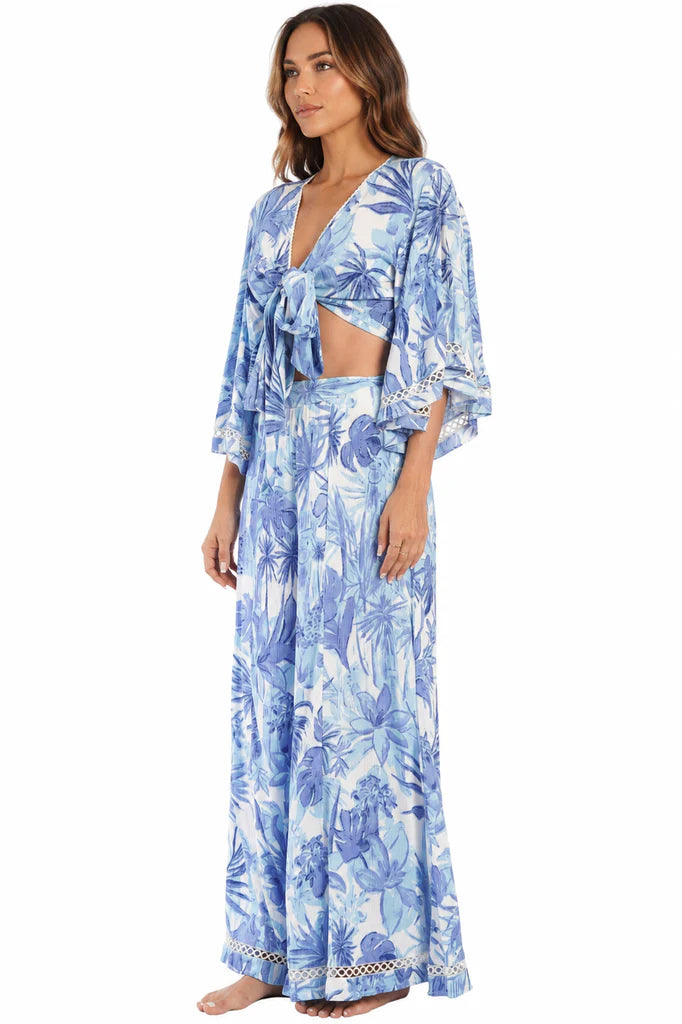 Palm Print Crop With Pant Set