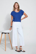 Front image of Lysse payton wide leg crop pants. White bottoms by Lysse. 