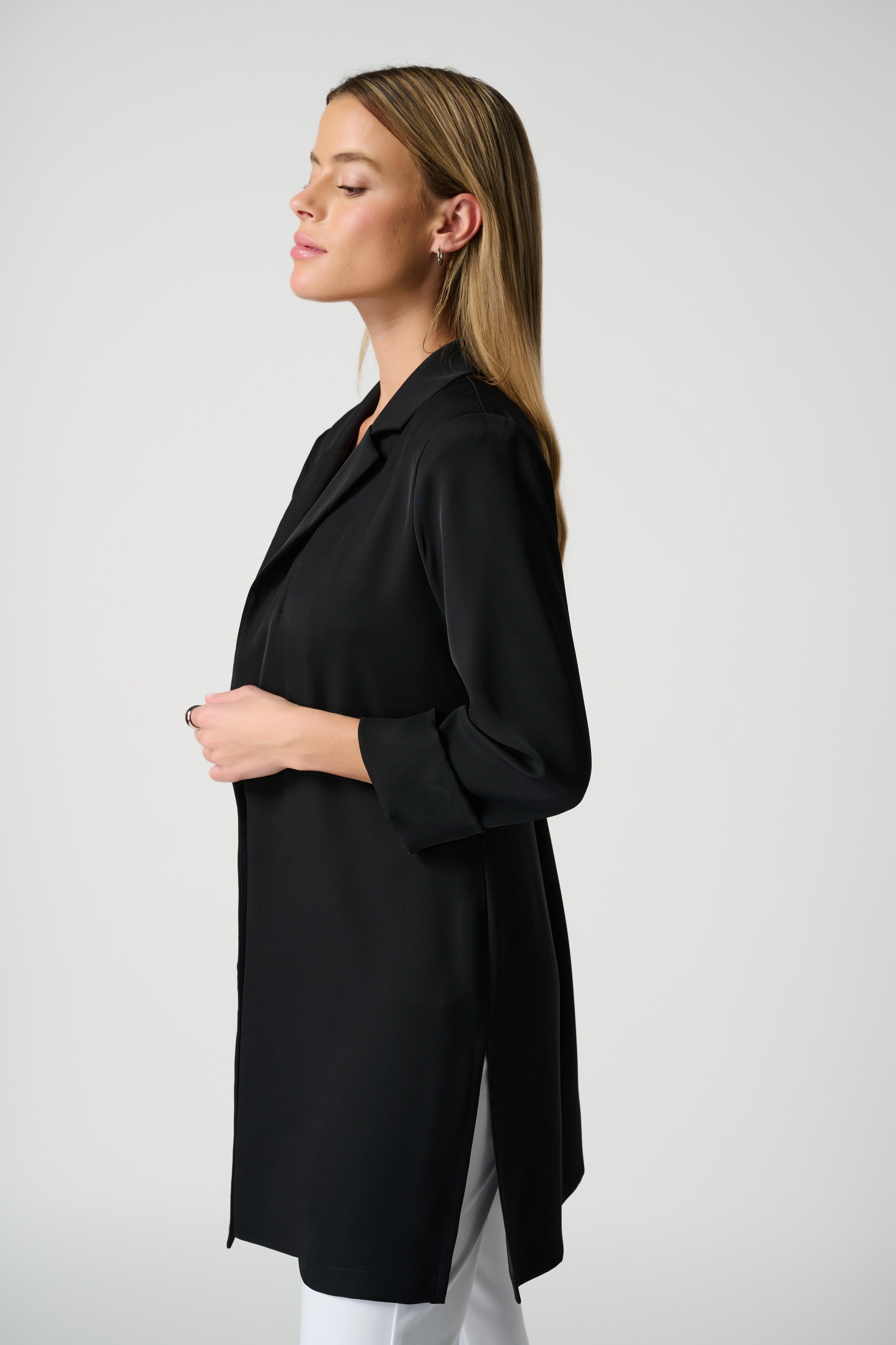 Side image of Joseph Ribkoff classic blazer in black.