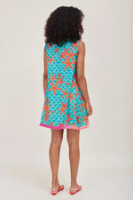 Back image of ModaPosa sleeveless felice pintuck dress. Sleeveless dress in starfish scales print. 