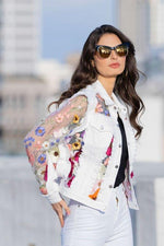 Front image of Adore long sleeve embroidered jacket. 